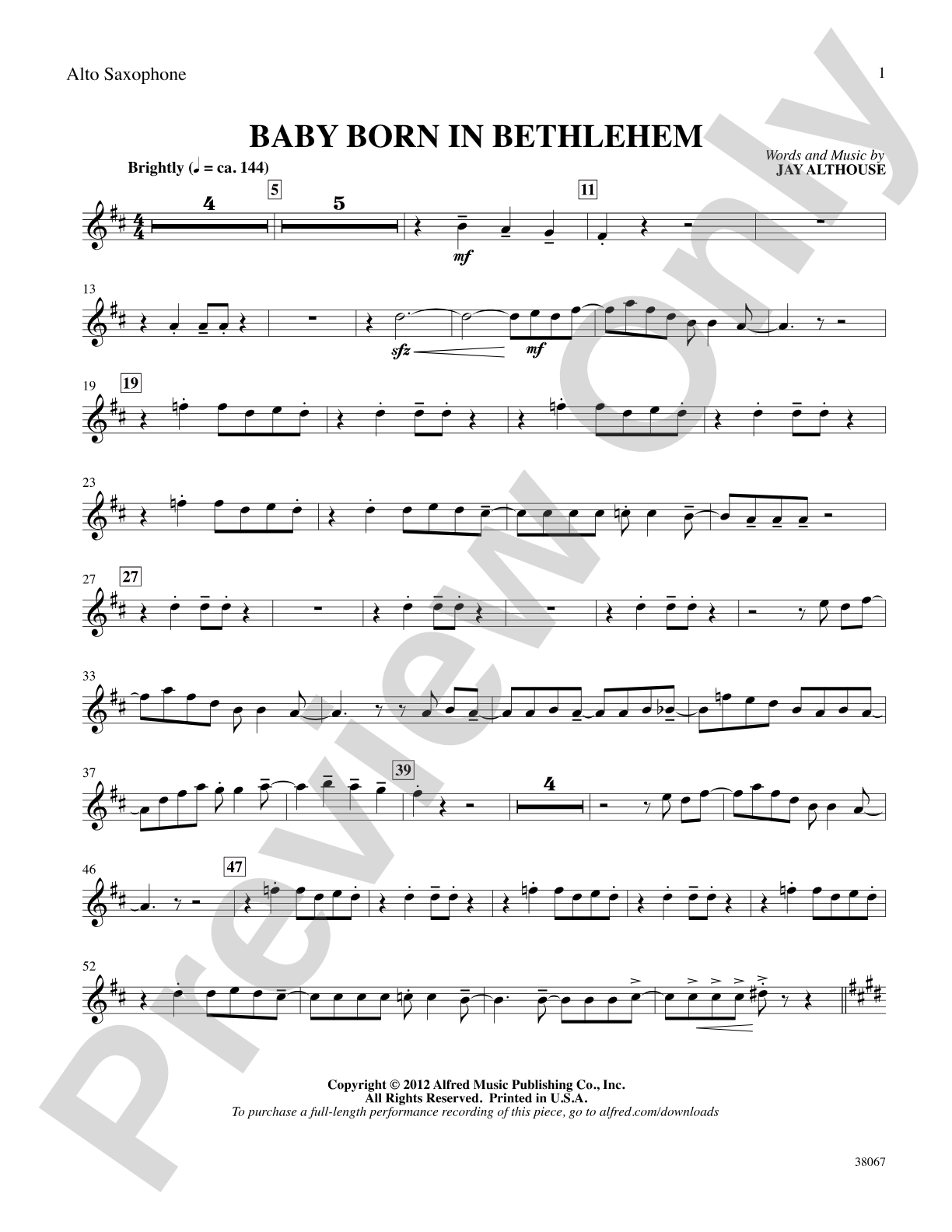 Baby Born in Bethlehem: E-flat Alto Saxophone: Choral SoundPax