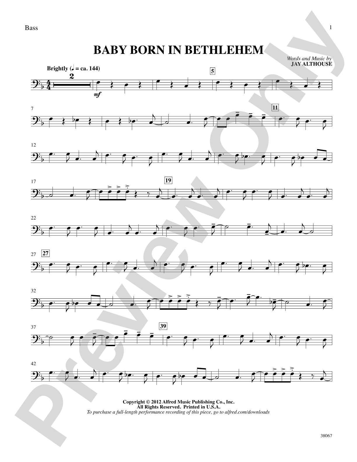 Baby Born in Bethlehem: String Bass: Choral SoundPax