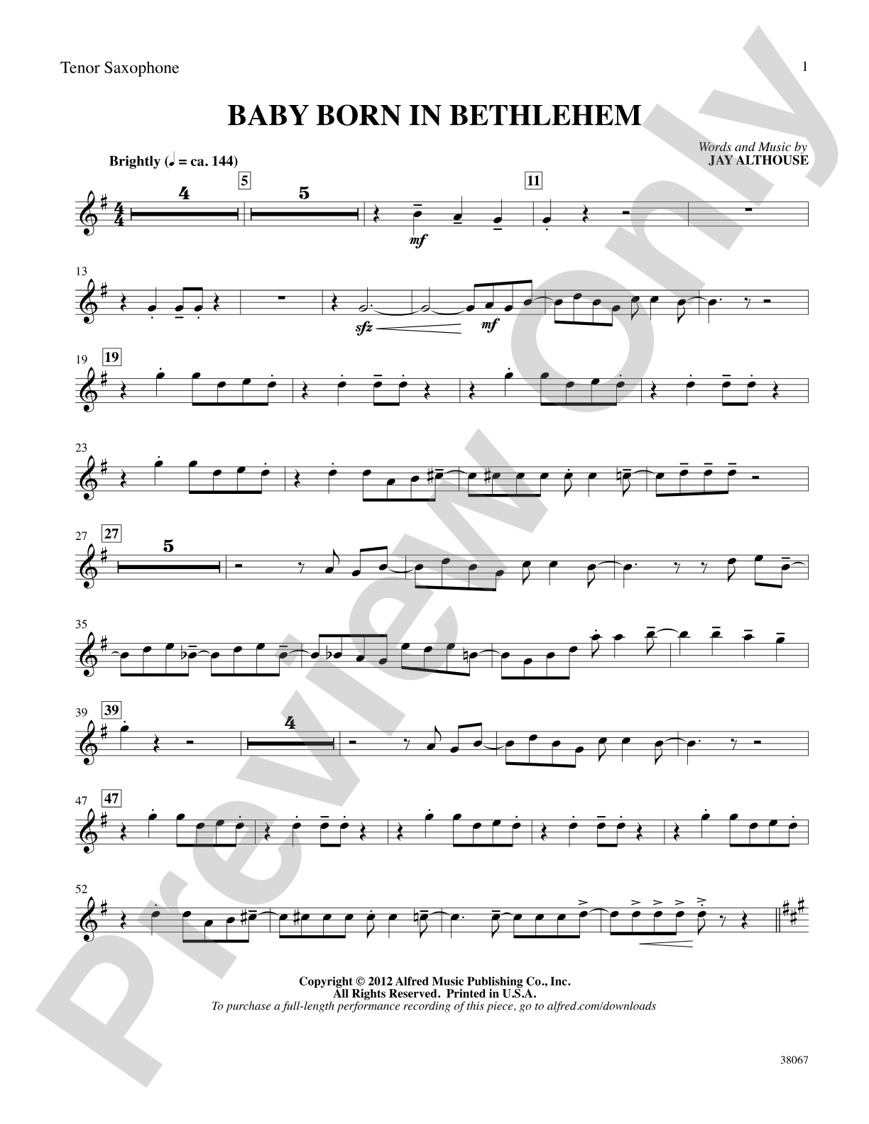 Baby Born in Bethlehem: B-flat Tenor Saxophone: Choral SoundPax