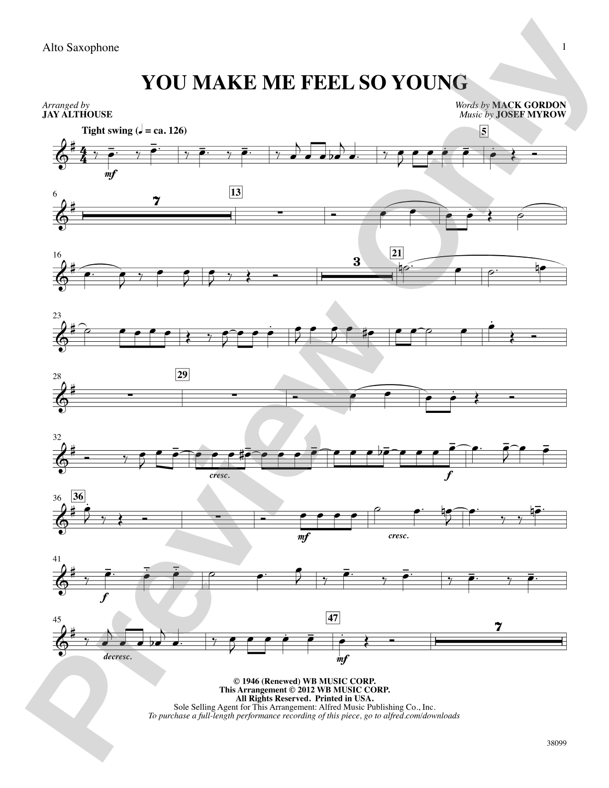 You Make Me Feel So Young: E-flat Alto Saxophone: Choral SoundPax