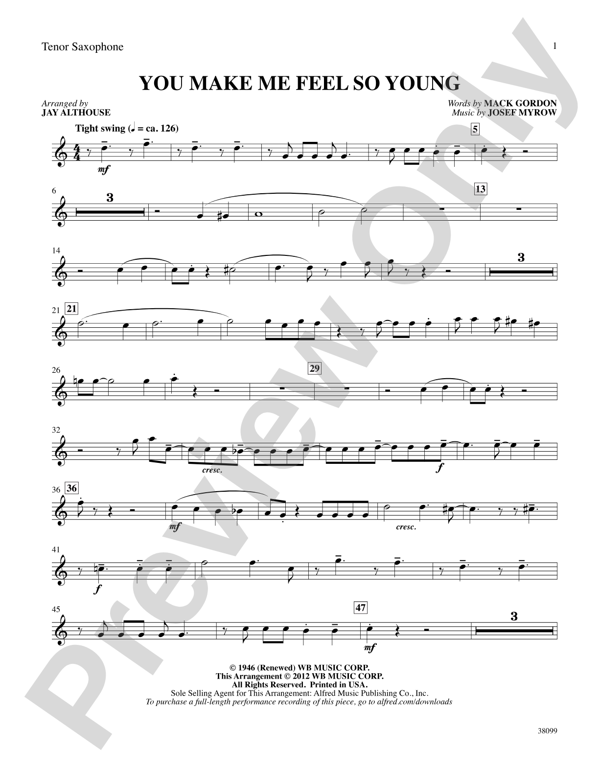 You Make Me Feel So Young: B-flat Tenor Saxophone: Choral SoundPax