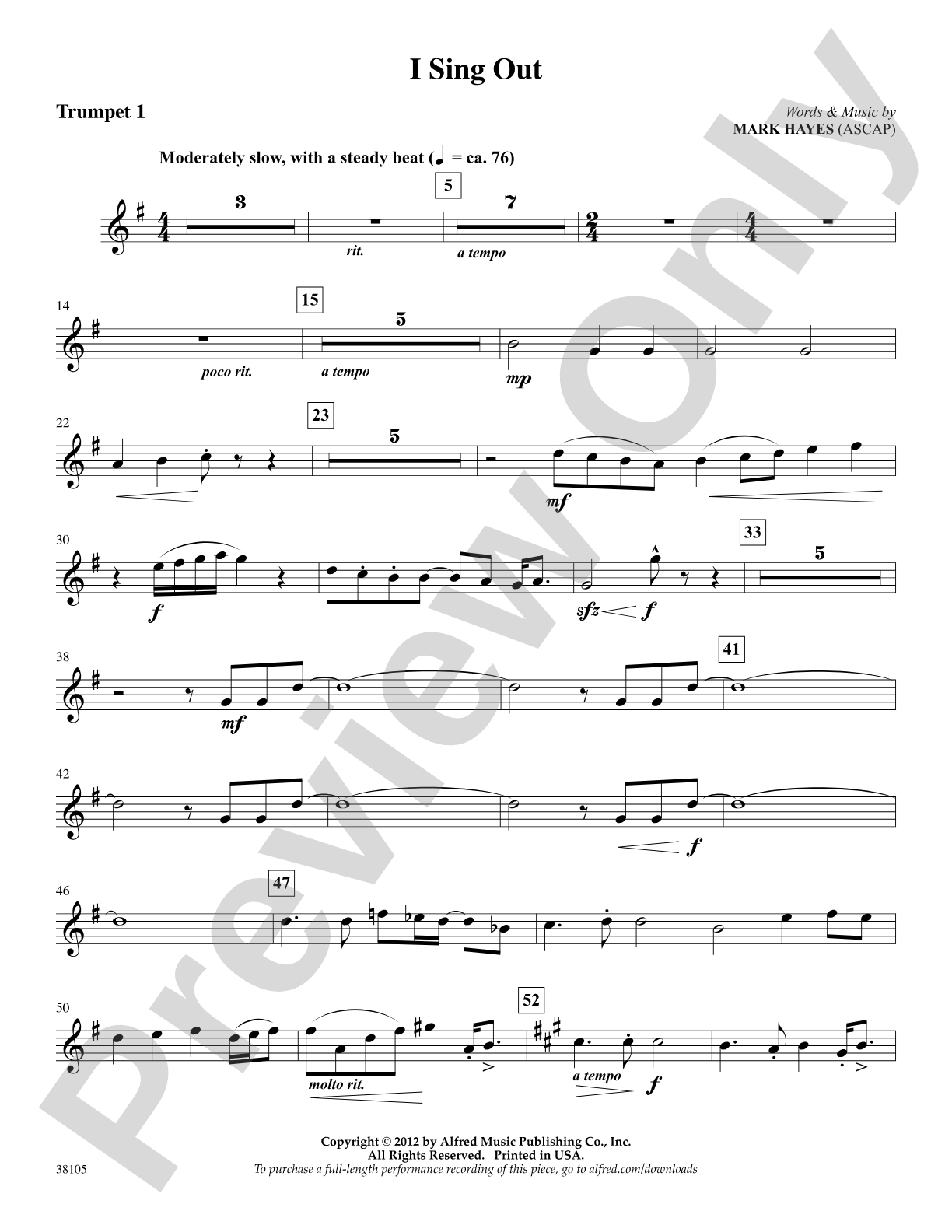 I Sing Out: 1st B-flat Trumpet: Choral SoundPax