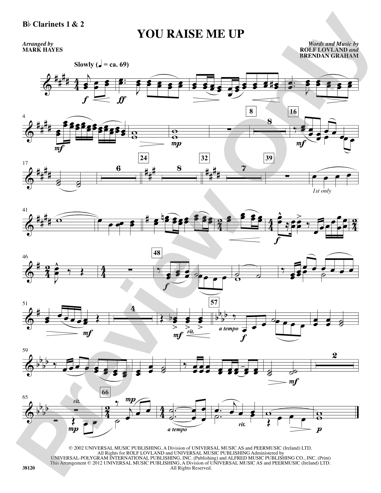 You Raise Me Up: 1st & 2nd B-flat Clarinets: Choral SoundPax