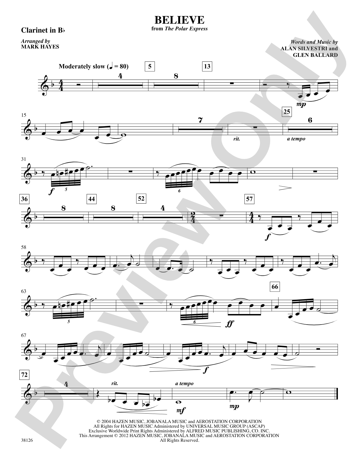 Believe (from The Polar Express): 1st B-flat Clarinet: Choral SoundPax