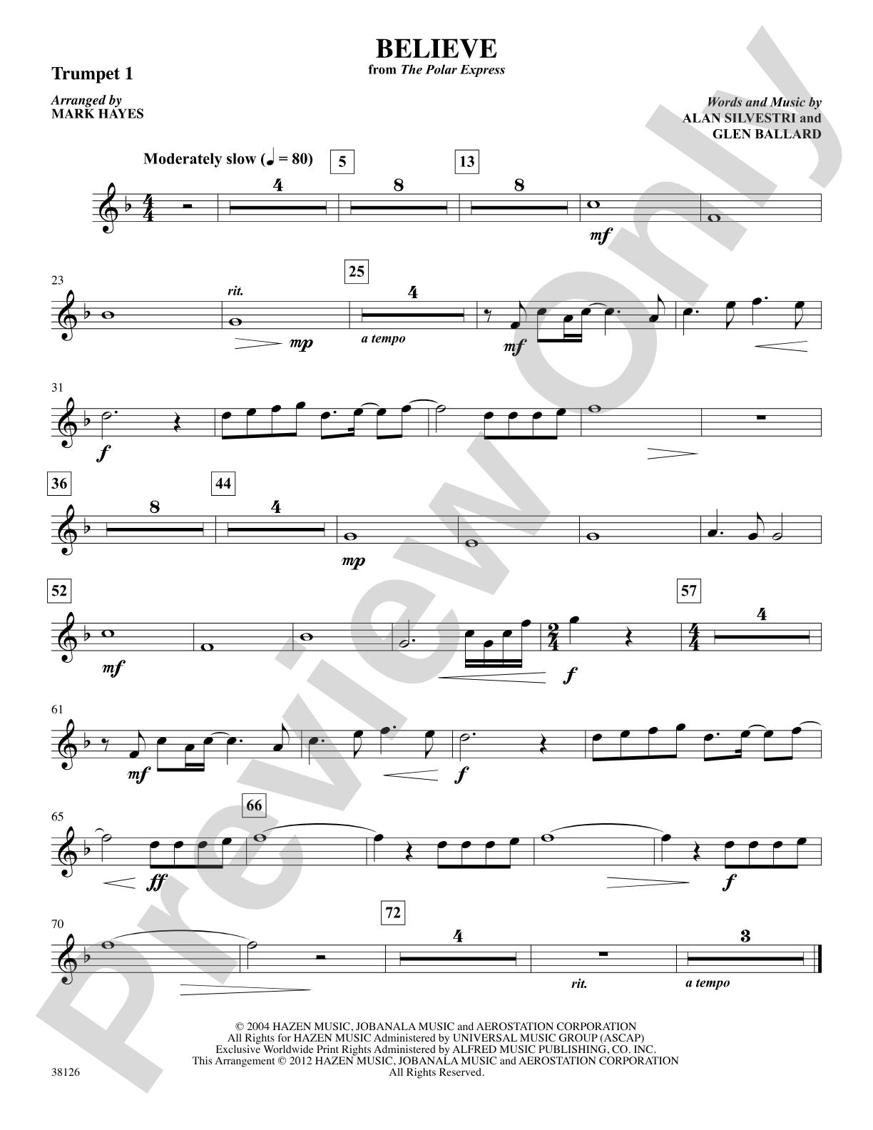 Believe (from The Polar Express): 1st B-flat Trumpet: Choral SoundPax