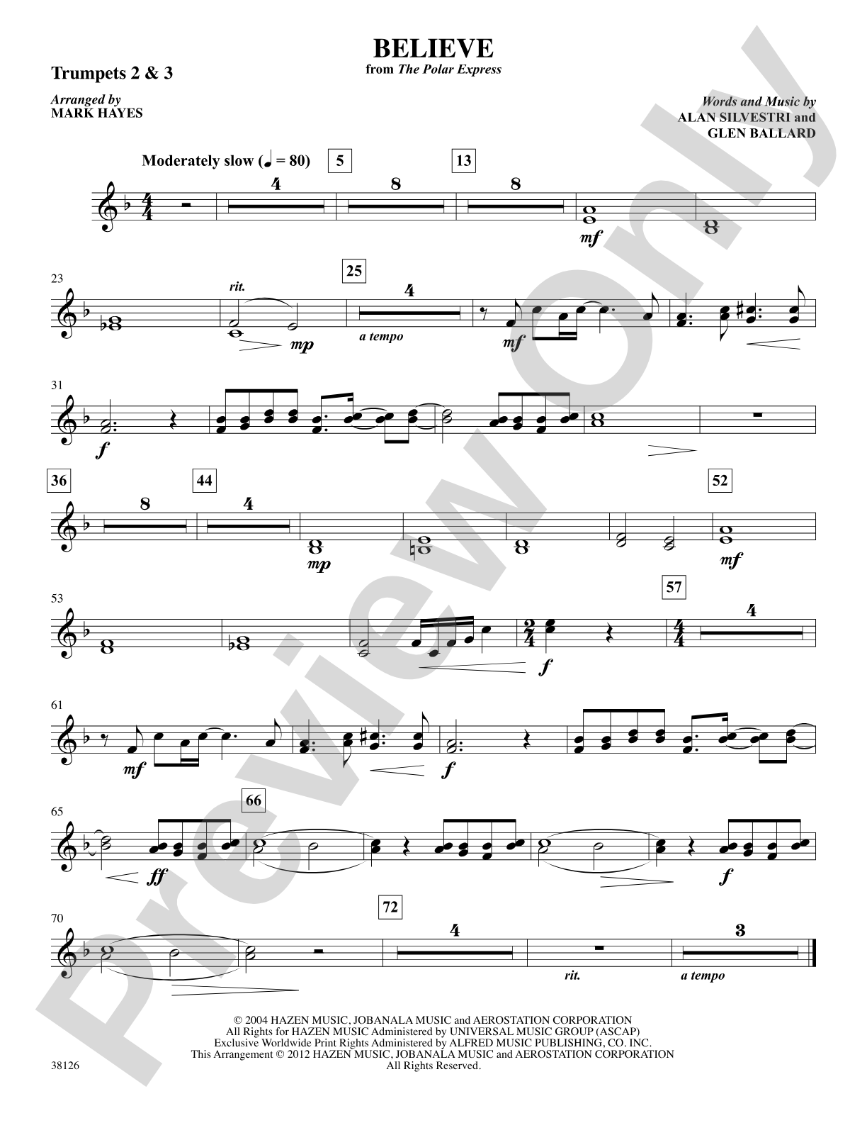 Believe (from The Polar Express): 2nd & 3rd Trumpet: Choral SoundPax