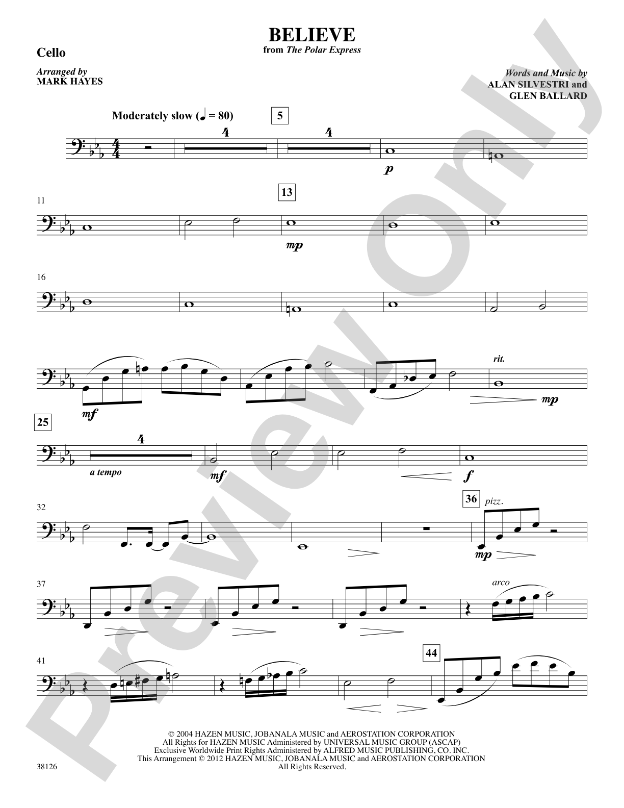 Believe (from The Polar Express): Cello: Choral SoundPax