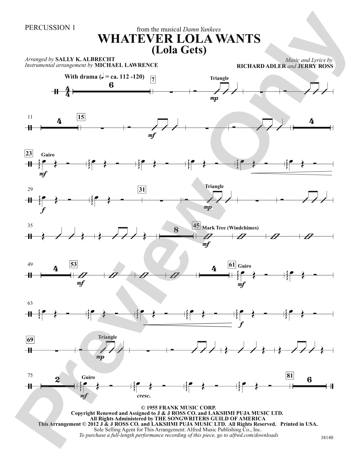 Whatever Lola Wants (Lola Gets) (from the musical Damn Yankees): 1st Percussion: Choral SoundPax