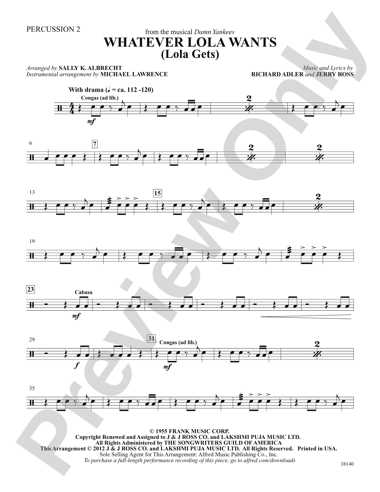 Whatever Lola Wants (Lola Gets) (from the musical Damn Yankees): 2nd Percussion: Choral SoundPax