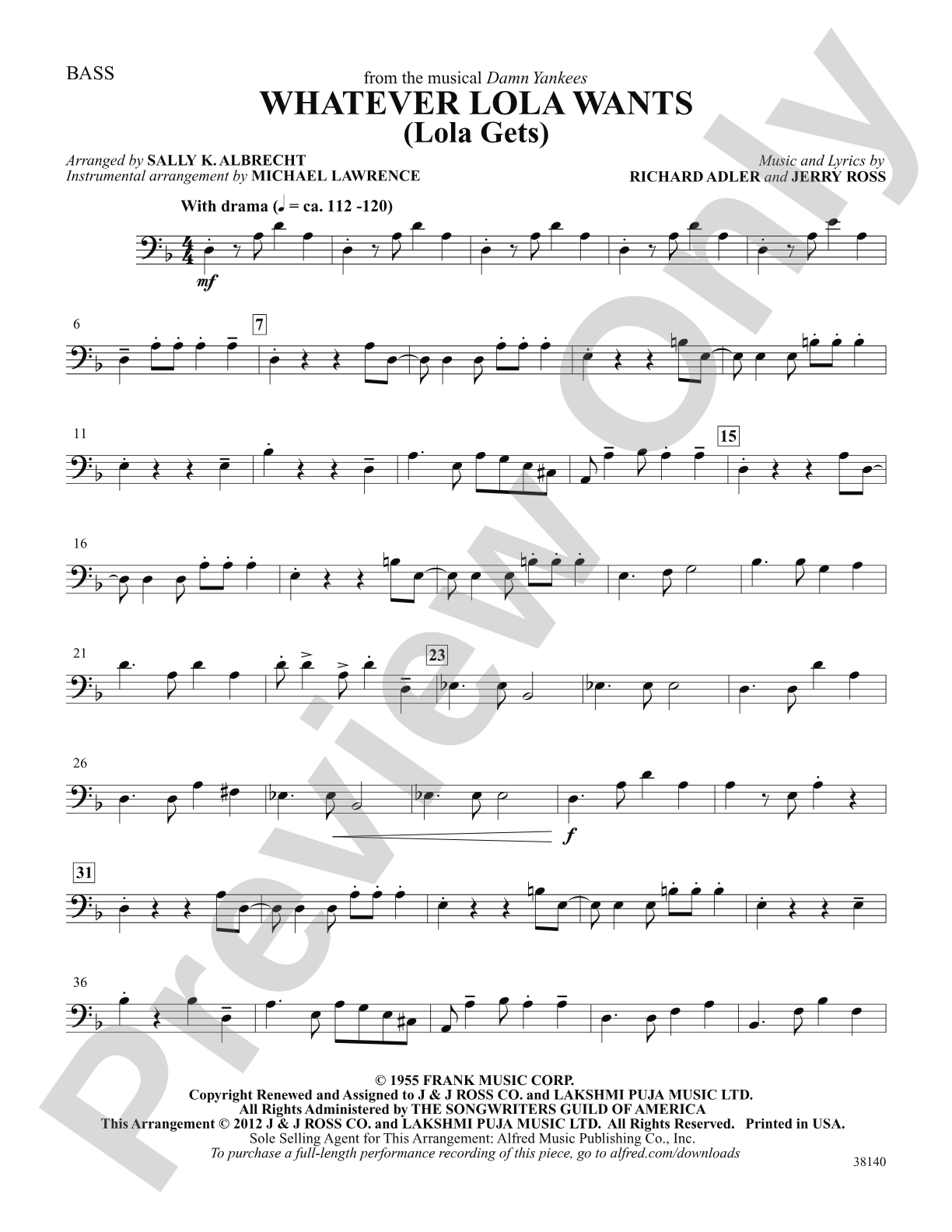 Whatever Lola Wants (Lola Gets) (from the musical Damn Yankees): String Bass: Choral SoundPax