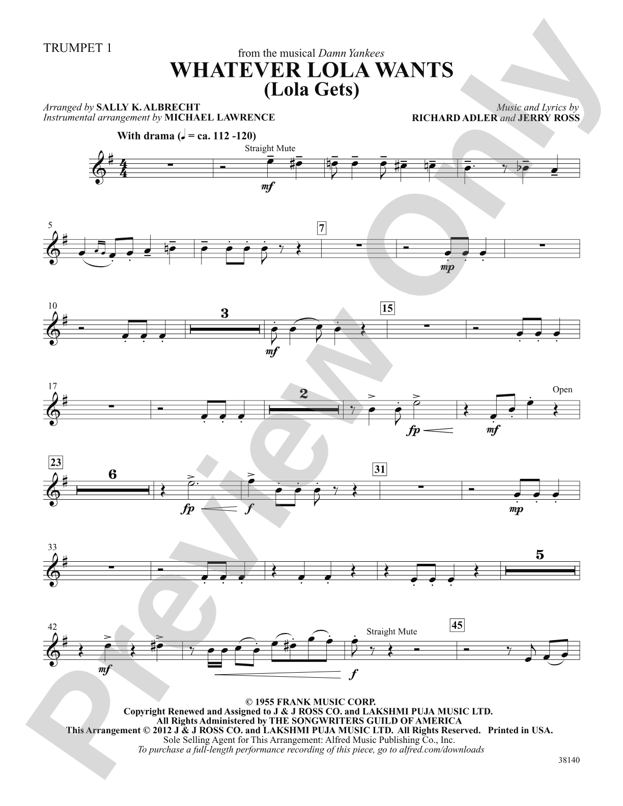 Whatever Lola Wants (Lola Gets) (from the musical Damn Yankees): 1st B-flat Trumpet: Choral SoundPax