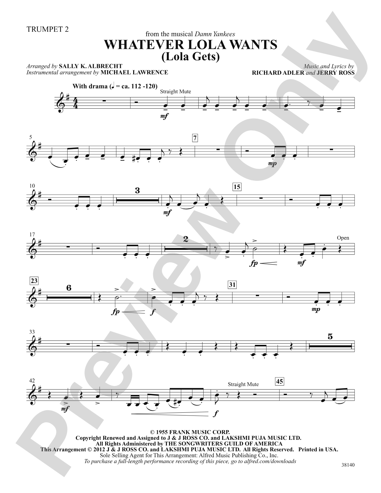 Whatever Lola Wants (Lola Gets) (from the musical Damn Yankees): 2nd B-flat Trumpet: Choral SoundPax