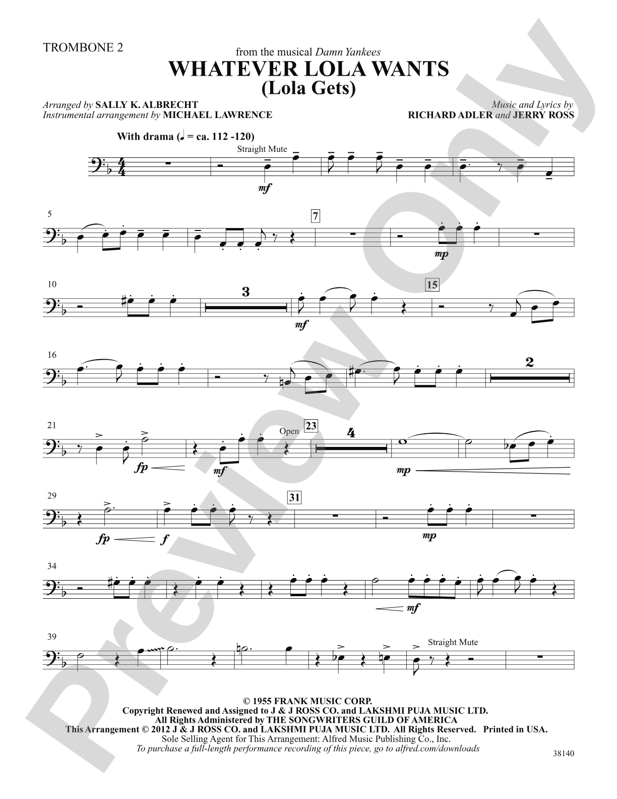 Whatever Lola Wants (Lola Gets) (from the musical Damn Yankees): 2nd Trombone: Choral SoundPax