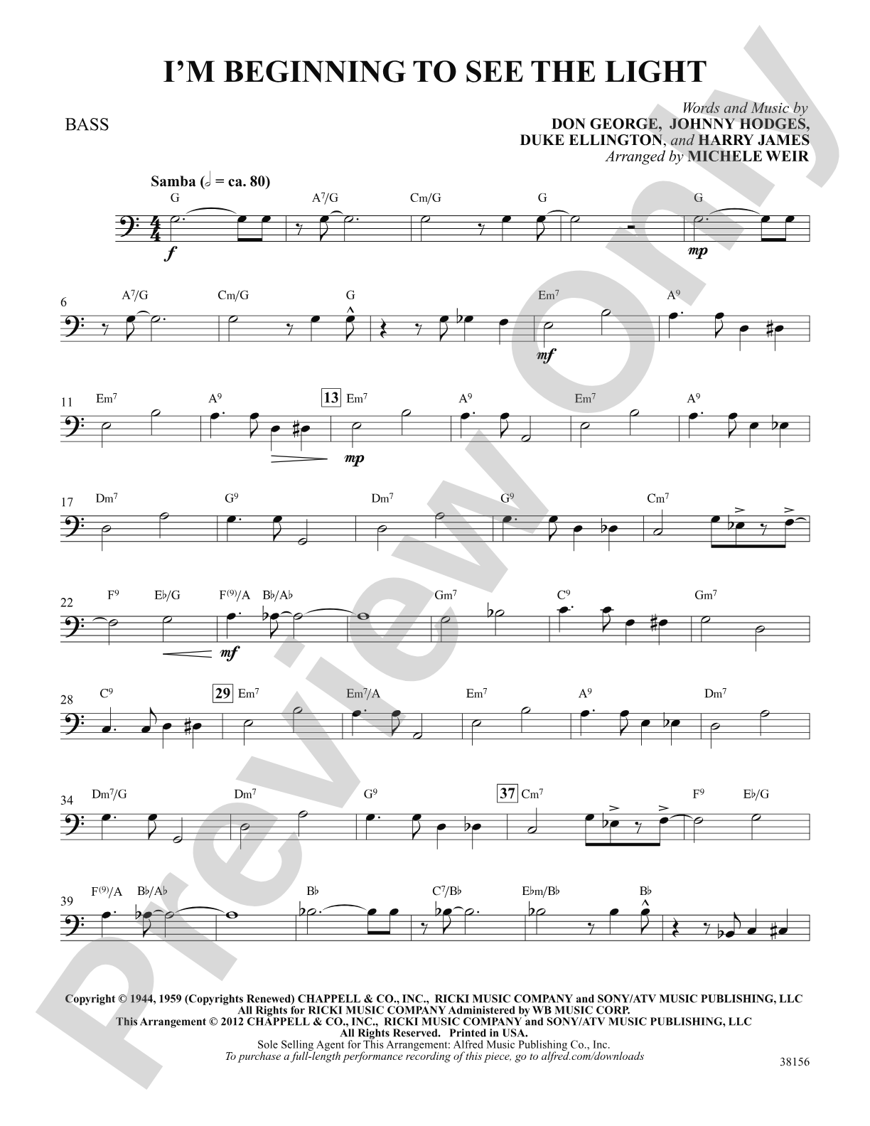 I'm Beginning to See the Light: String Bass: Choral SoundPax