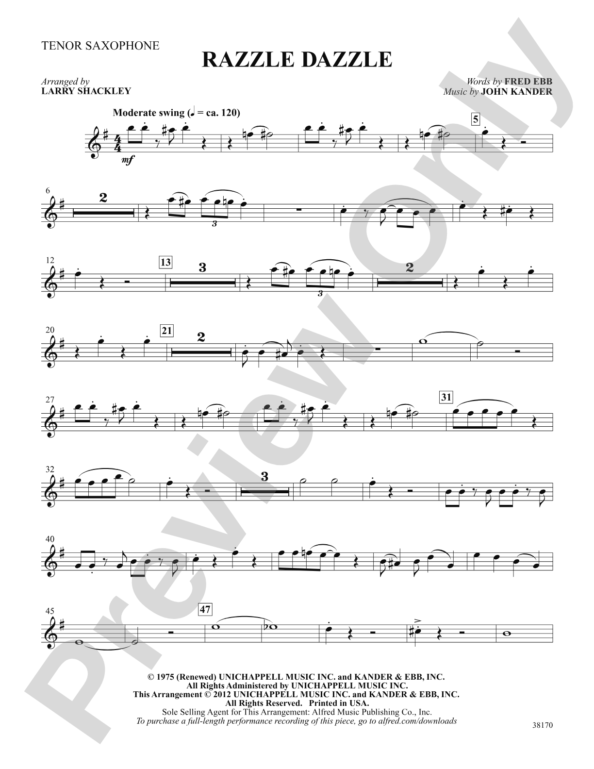 Razzle Dazzle (from the musical Chicago): B-flat Tenor Saxophone: Choral SoundPax