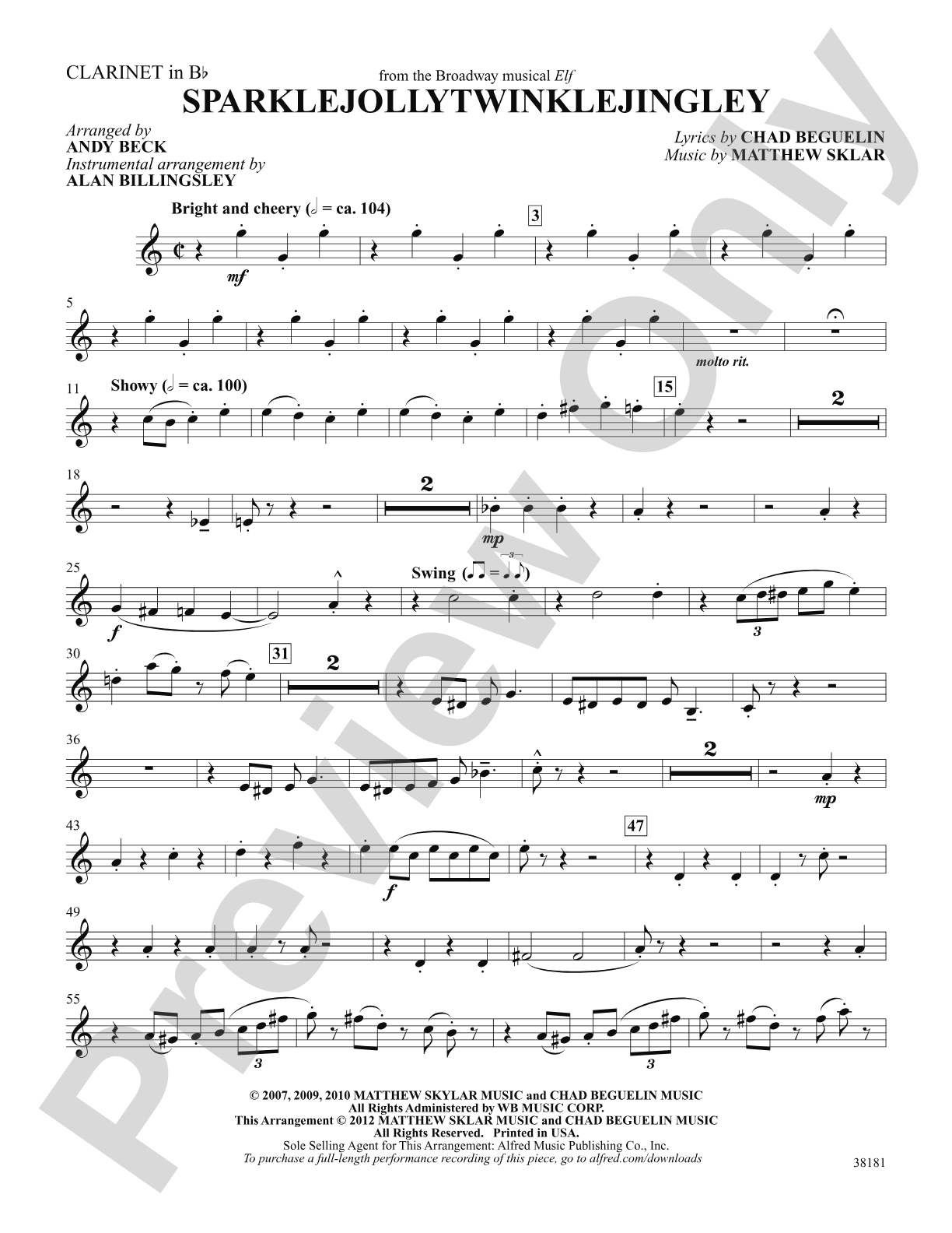 Sparklejollytwinklejingley (from the Broadway musical Elf): 1st B-flat Clarinet: Choral SoundPax