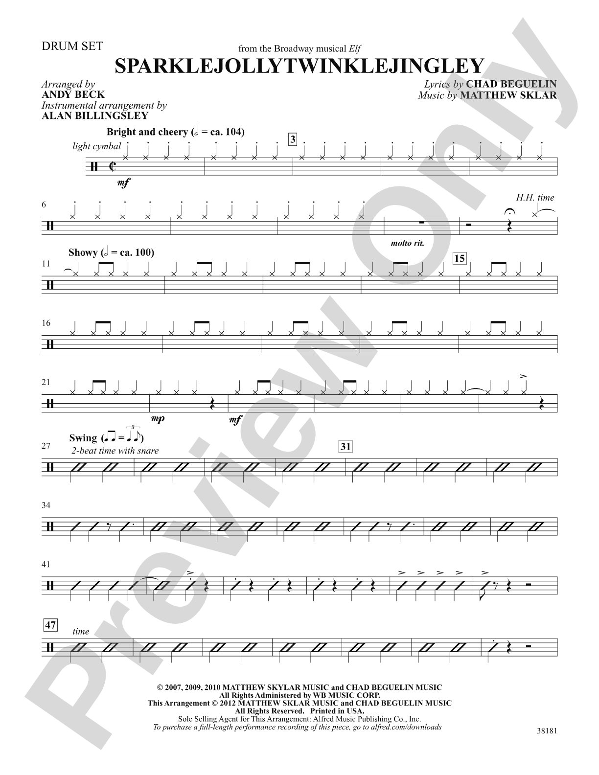 Sparklejollytwinklejingley (from the Broadway musical Elf): Drums: Choral SoundPax
