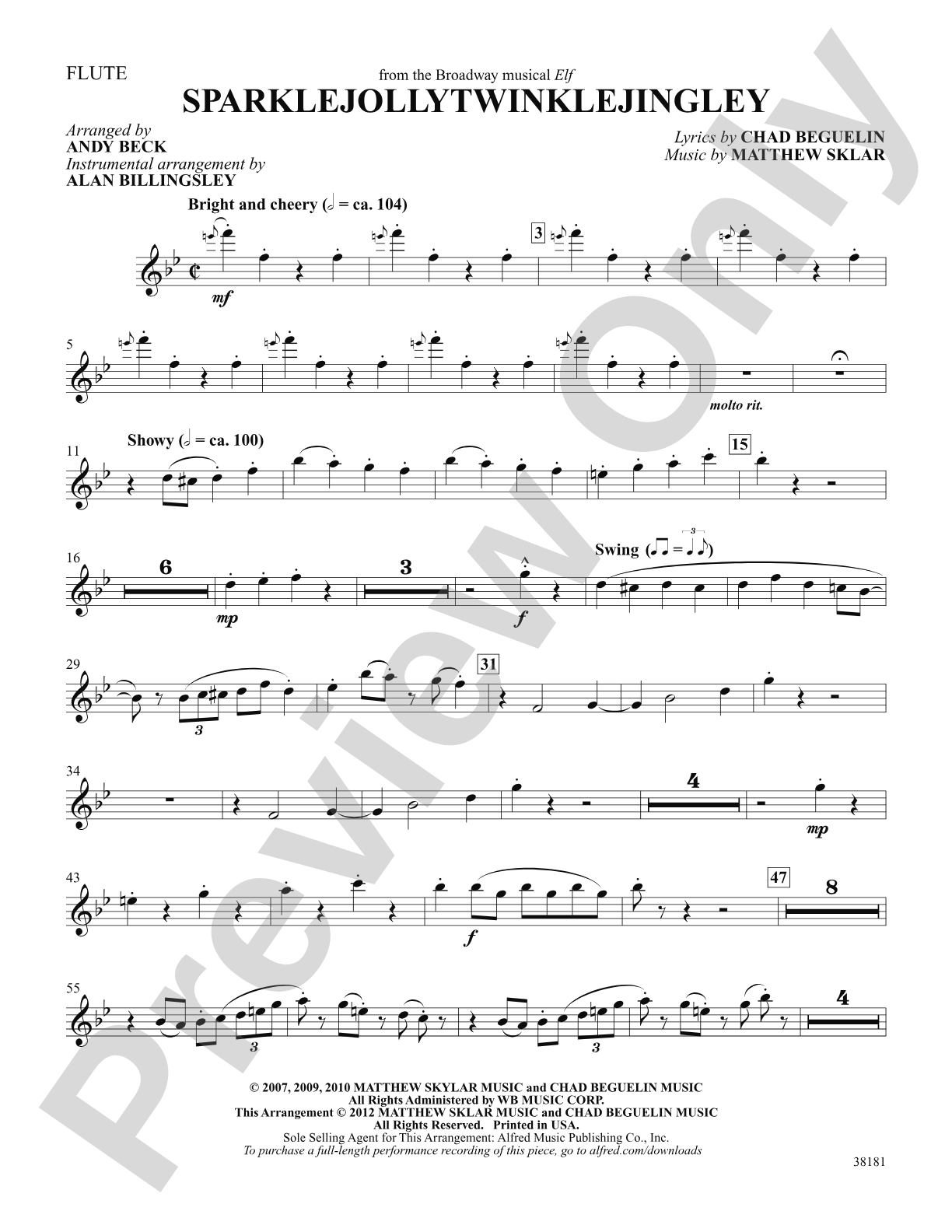 Sparklejollytwinklejingley (from the Broadway musical Elf): Flute: Choral SoundPax