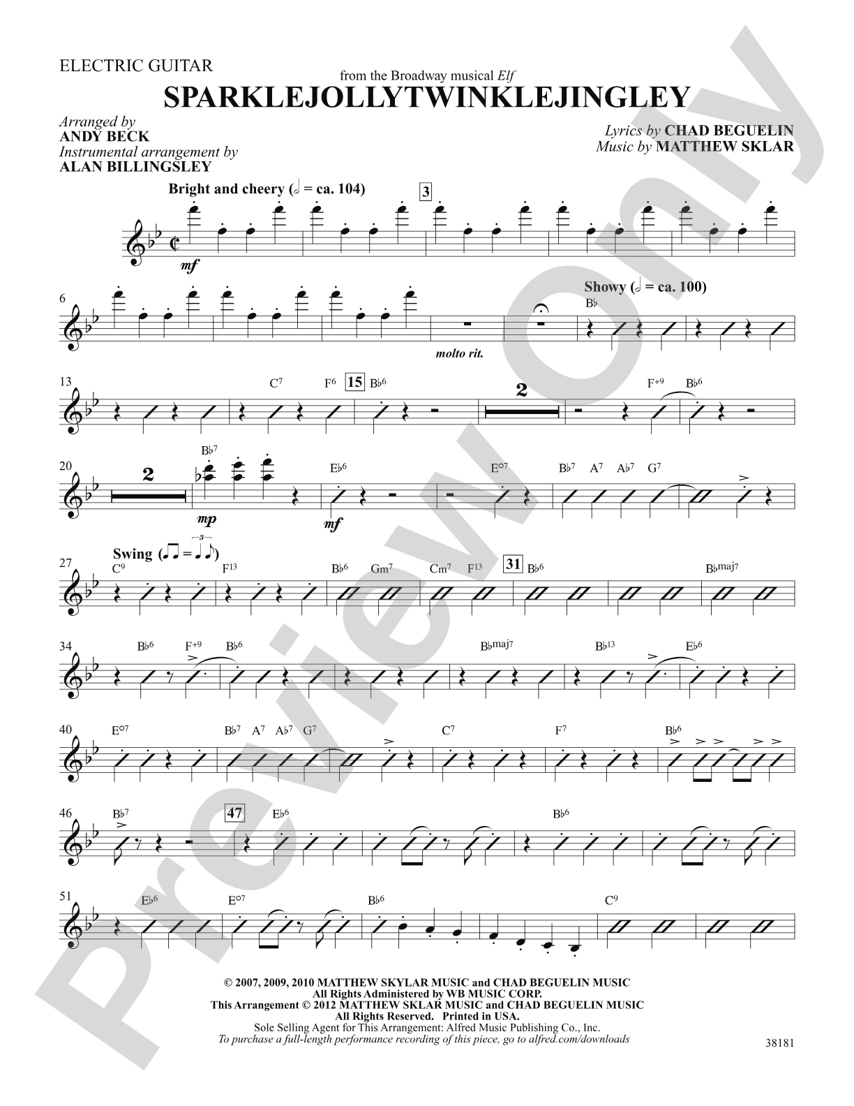 Sparklejollytwinklejingley (from the Broadway musical Elf): Guitar: Choral SoundPax