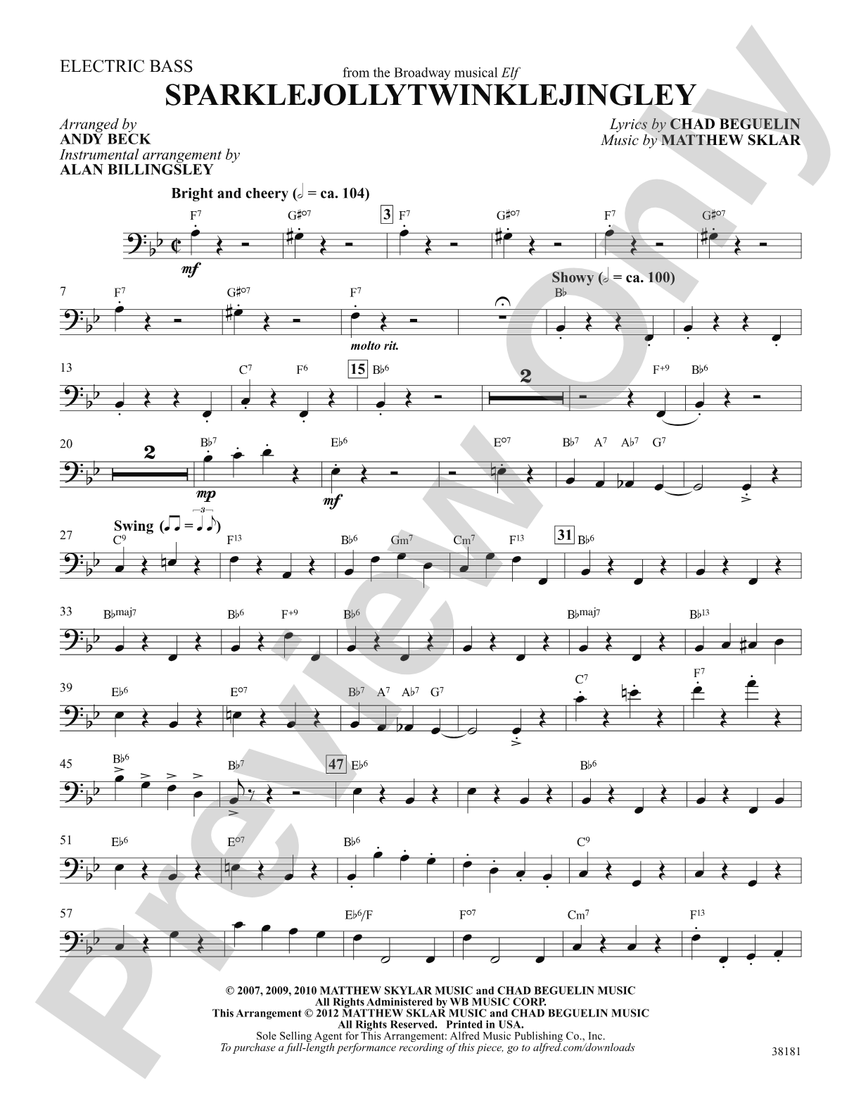 Sparklejollytwinklejingley (from the Broadway musical Elf): String Bass: Choral SoundPax