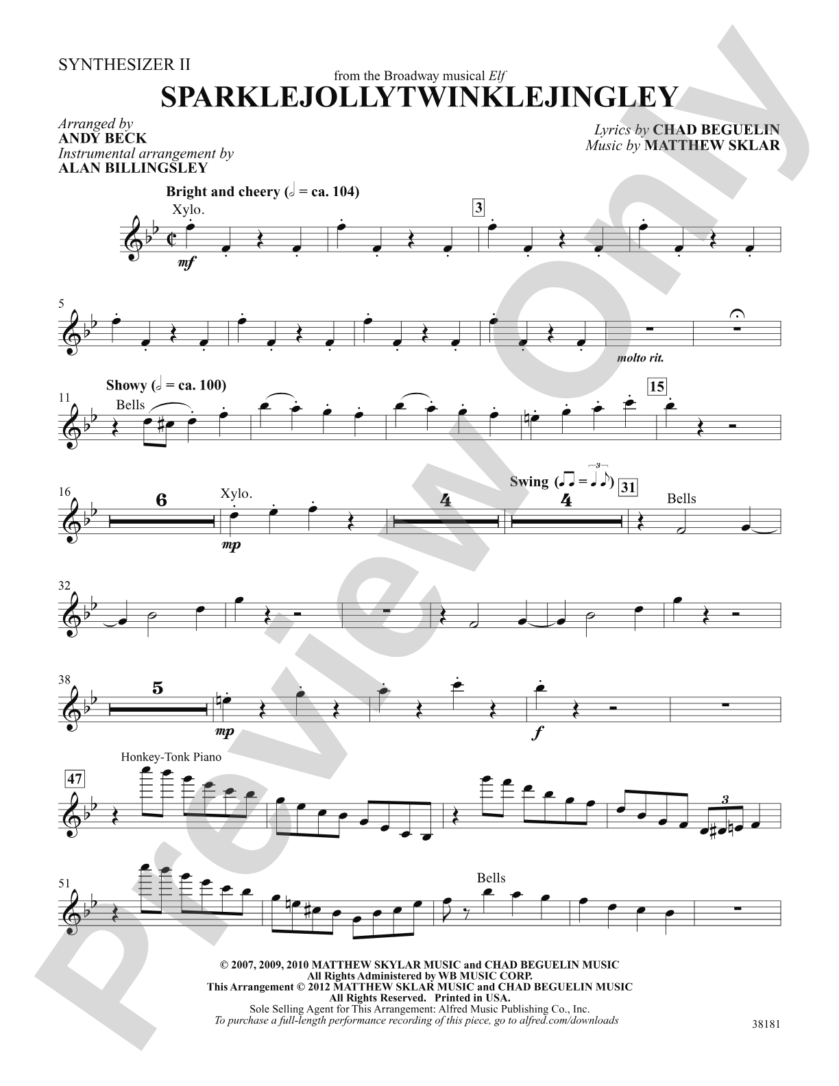 Sparklejollytwinklejingley (from the Broadway musical Elf): 2nd Synthesizer: Choral SoundPax