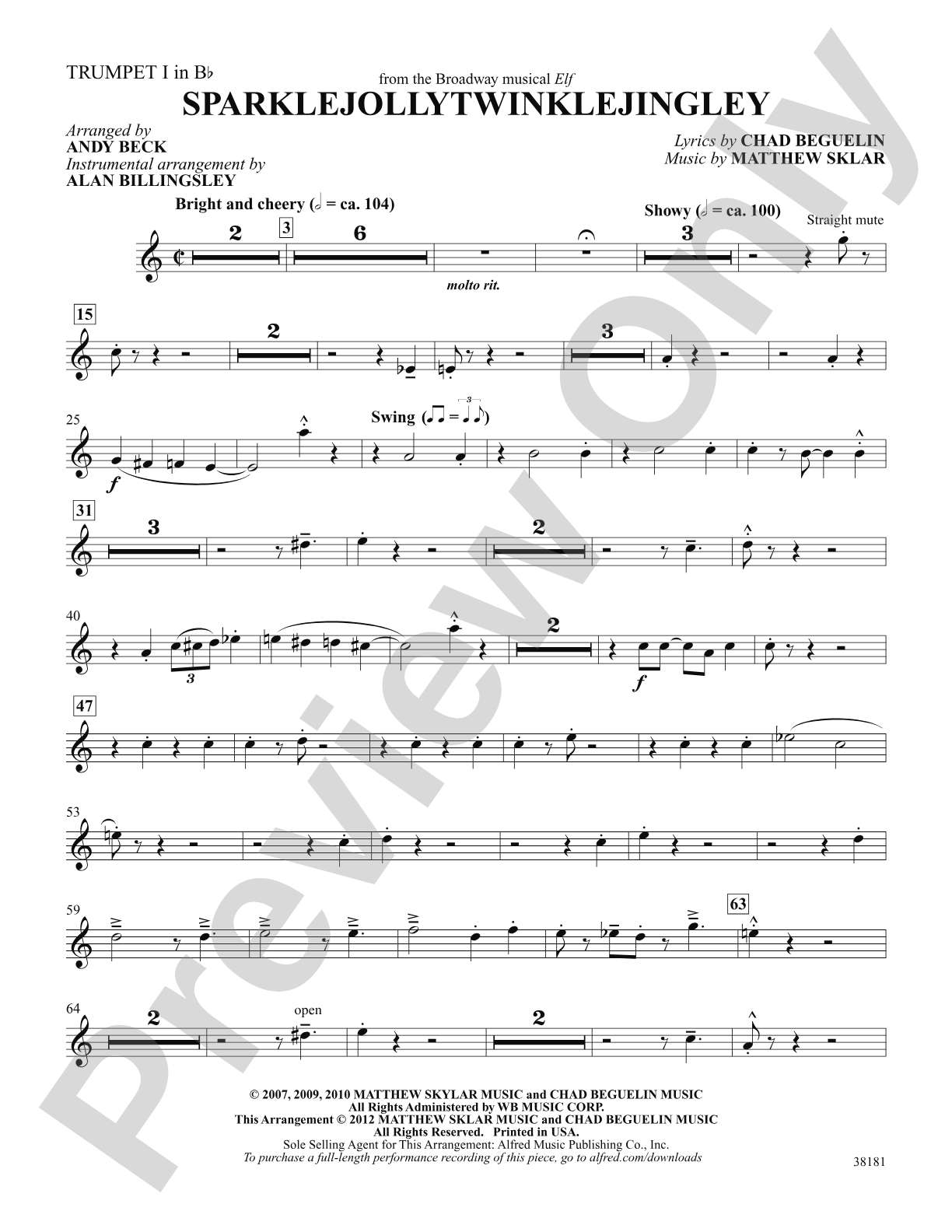 Sparklejollytwinklejingley (from the Broadway musical Elf): 1st B-flat Trumpet: Choral SoundPax