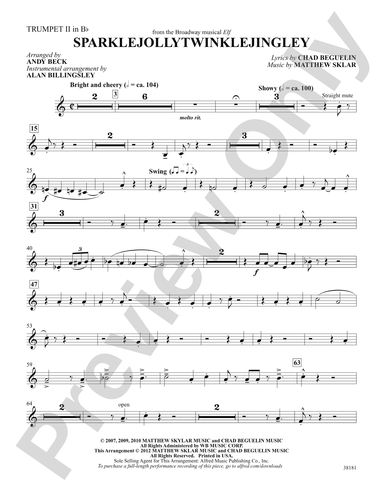 Sparklejollytwinklejingley (from the Broadway musical Elf): 2nd B-flat Trumpet: Choral SoundPax