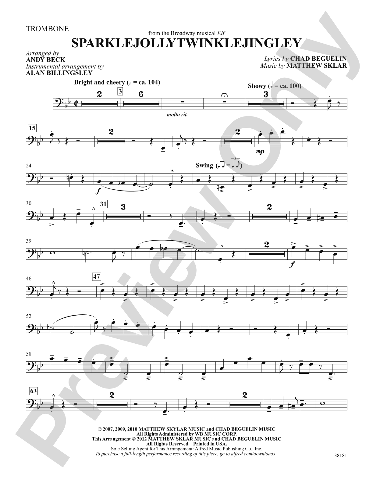 Sparklejollytwinklejingley (from the Broadway musical Elf): 1st Trombone: Choral SoundPax