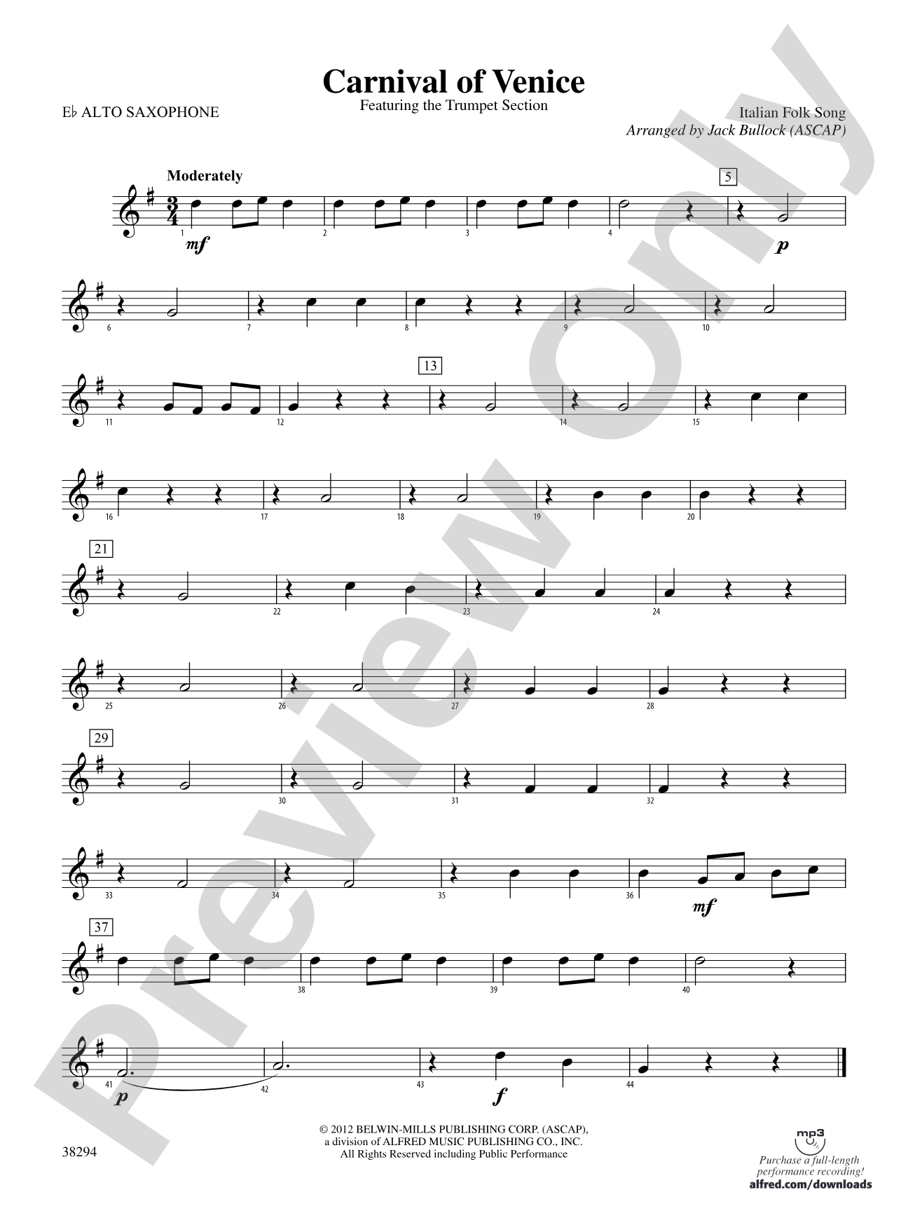 Carnival of Venice: E-flat Alto Saxophone