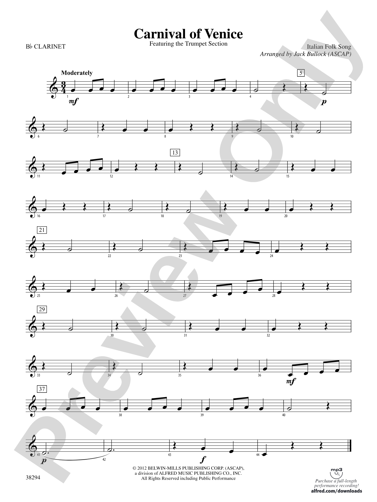 Carnival of Venice: 1st B-flat Clarinet