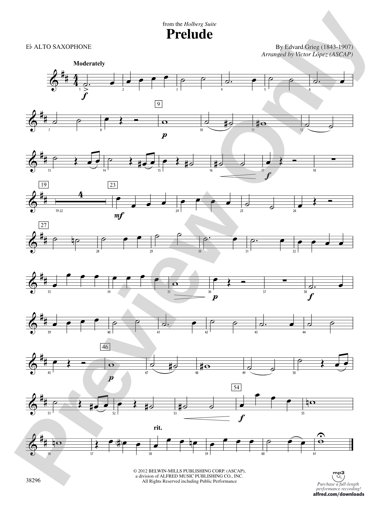 Prelude (from the Holberg Suite): E-flat Alto Saxophone