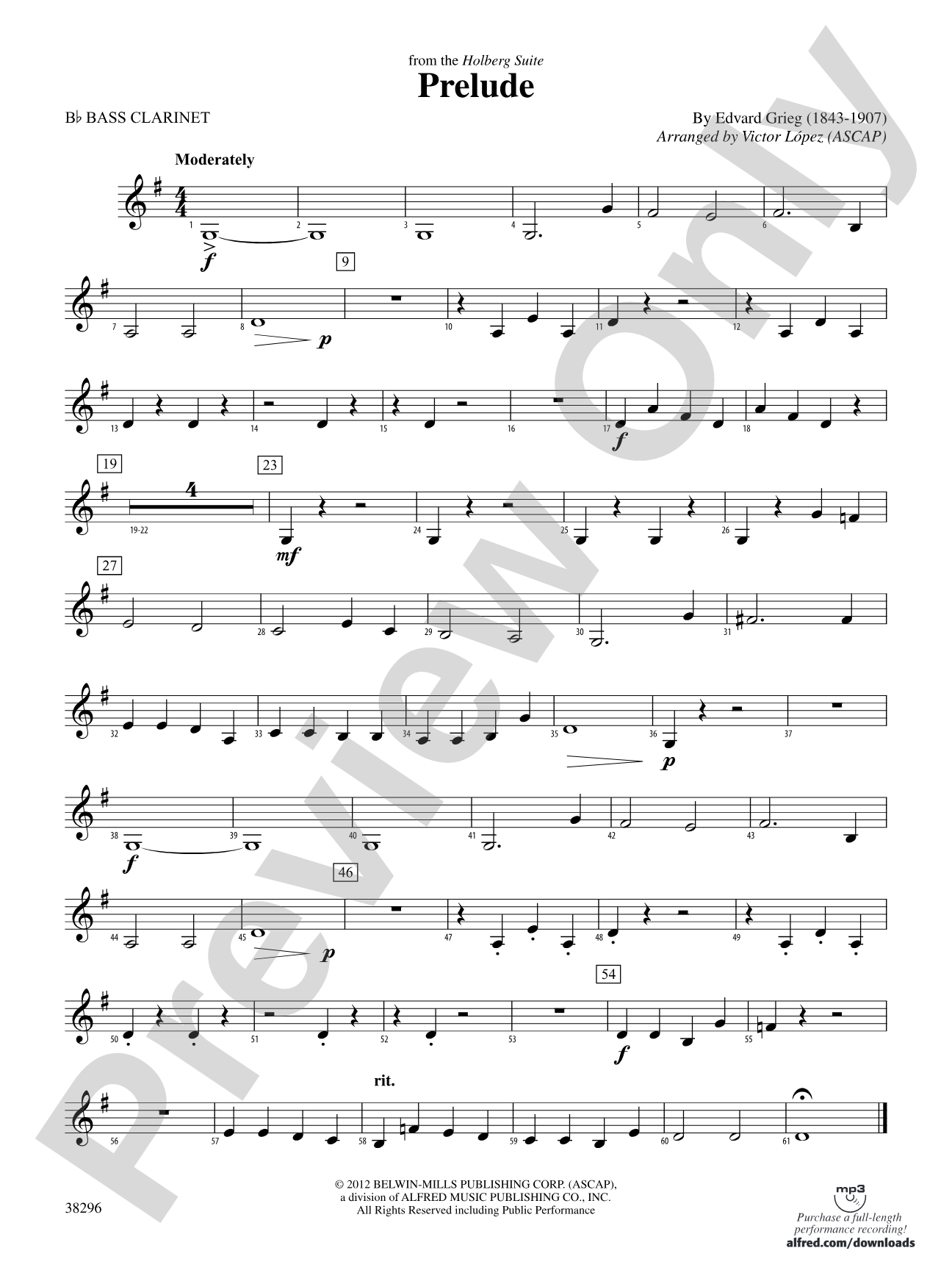 Prelude (from the Holberg Suite): B-flat Bass Clarinet