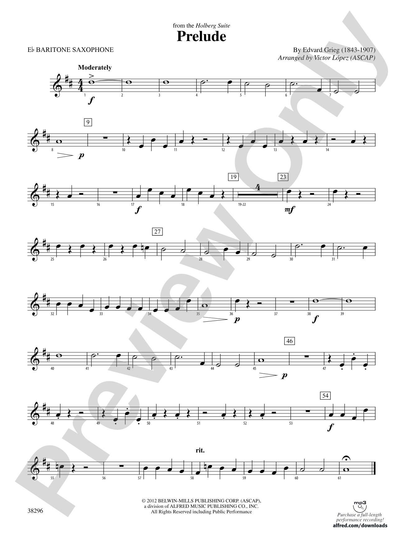 Prelude (from the Holberg Suite): E-flat Baritone Saxophone