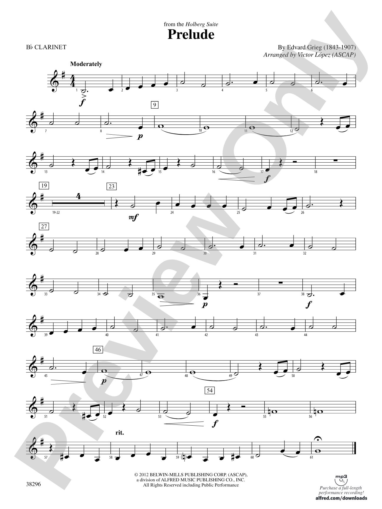 Prelude (from the Holberg Suite): 1st B-flat Clarinet