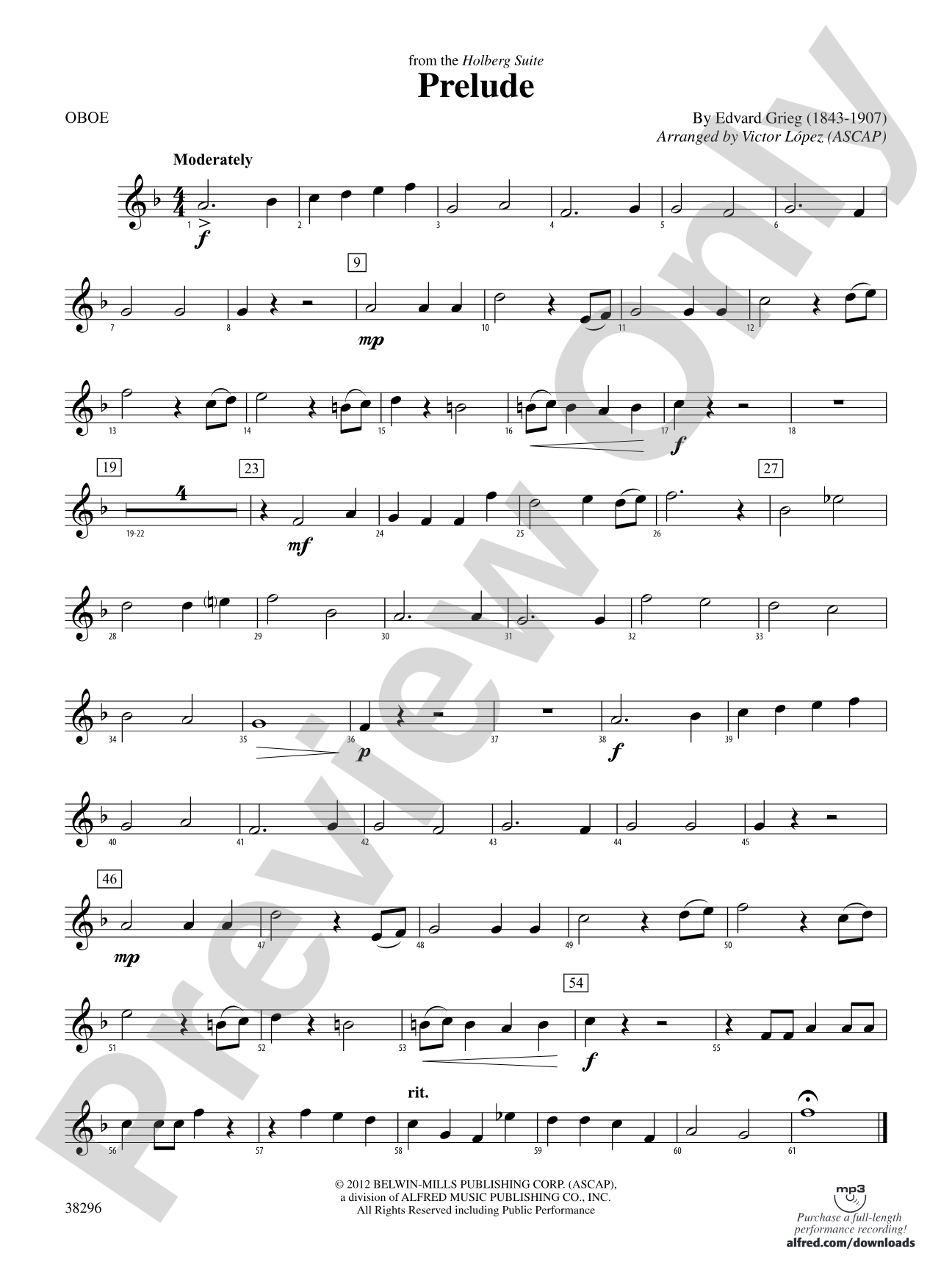 Prelude (from the Holberg Suite): Oboe