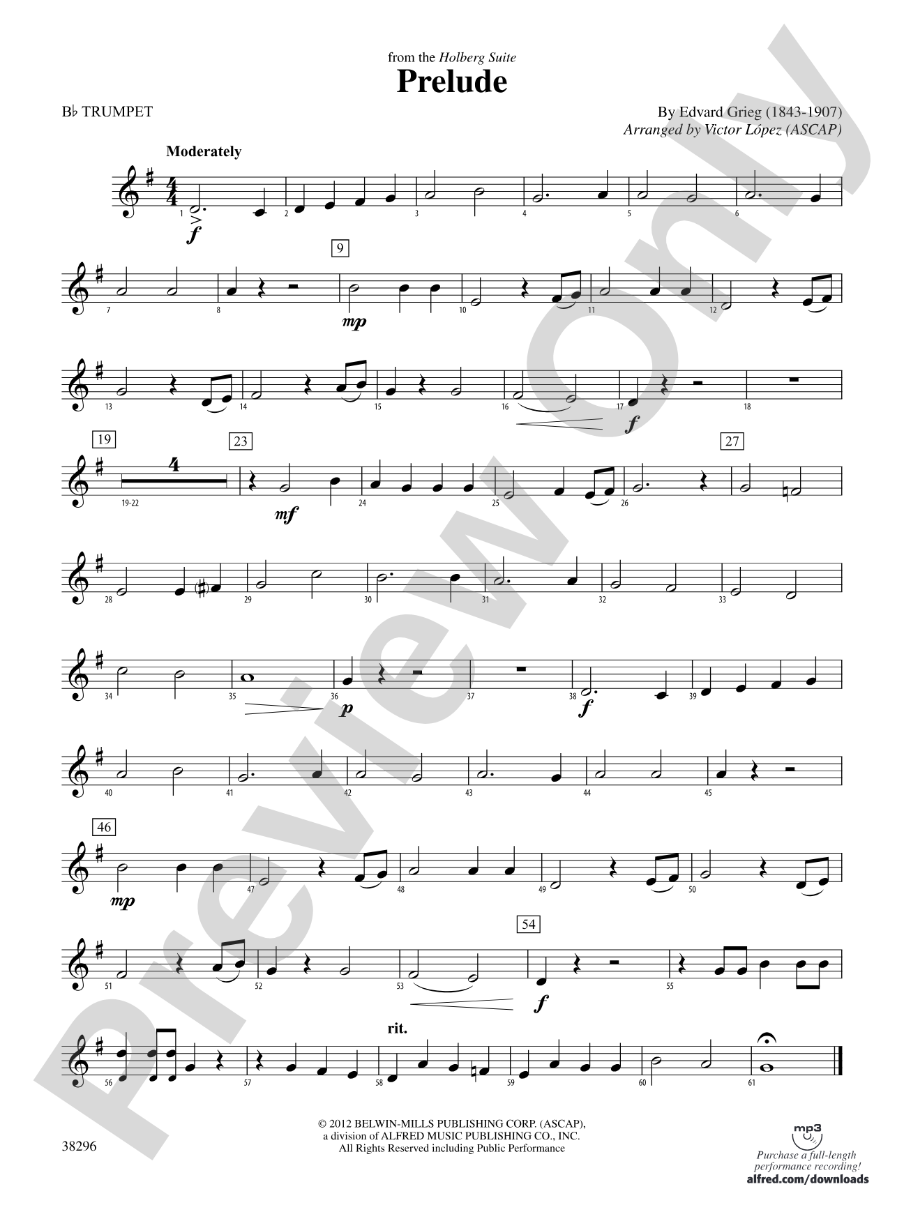 Prelude (from the Holberg Suite): 1st B-flat Trumpet