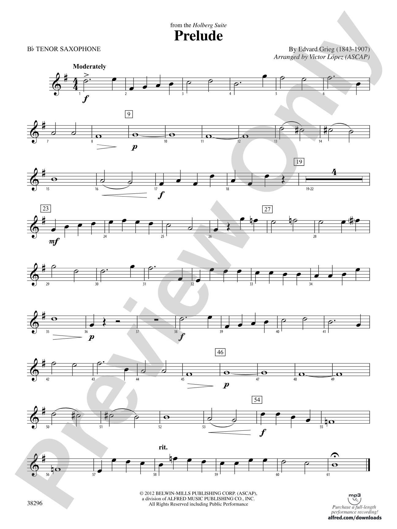 Prelude (from the Holberg Suite): B-flat Tenor Saxophone