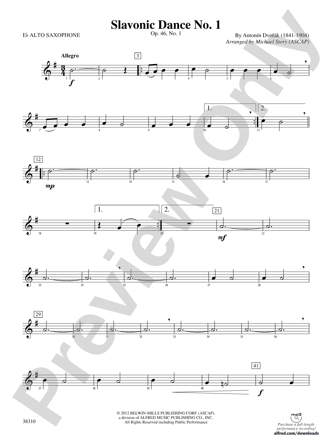 Slavonic Dance No. 1: E-flat Alto Saxophone