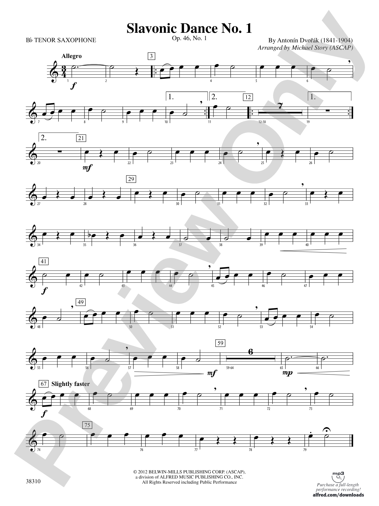 Slavonic Dance No. 1: B-flat Tenor Saxophone