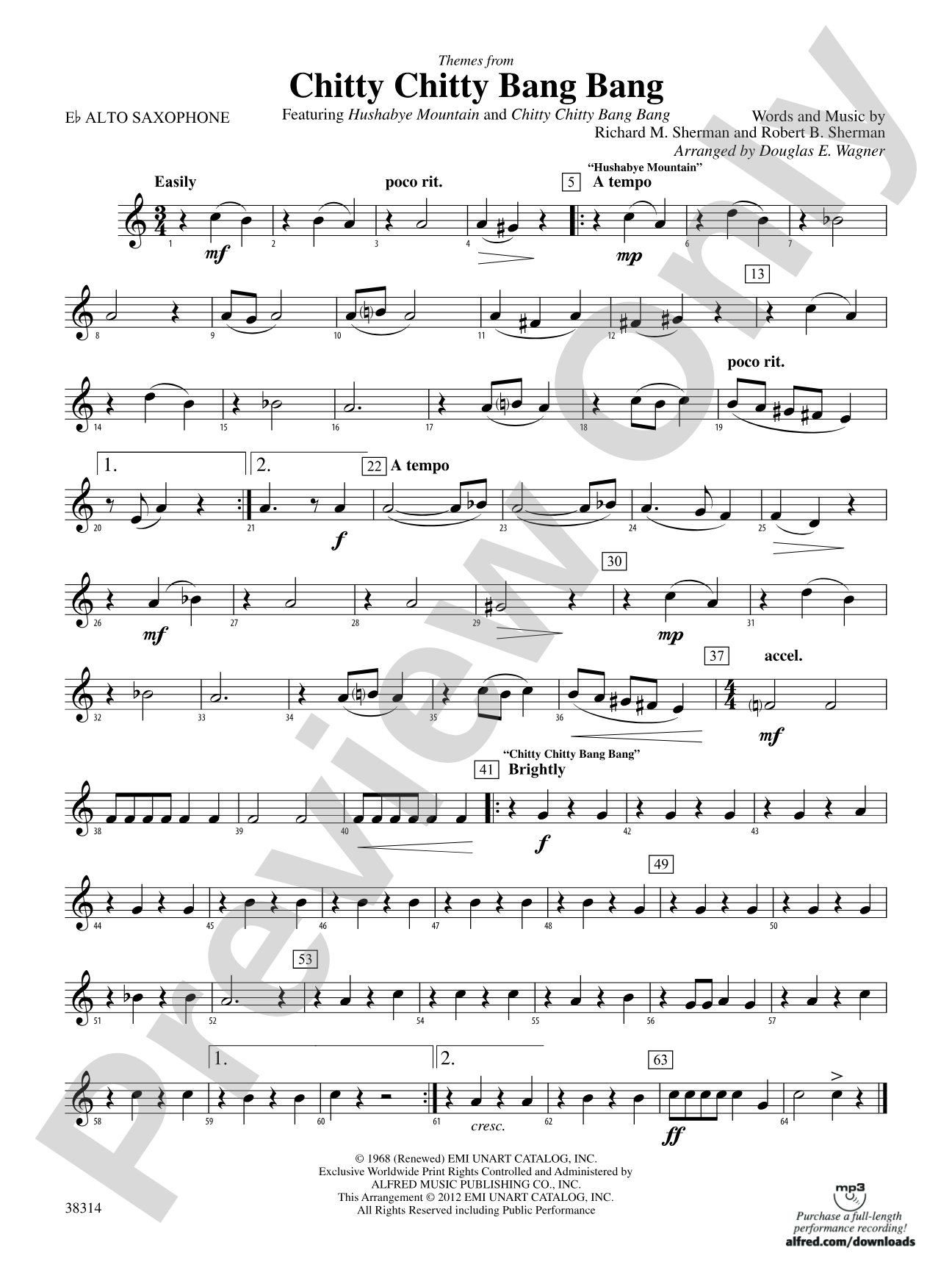 Chitty Chitty Bang Bang, Themes from: E-flat Alto Saxophone