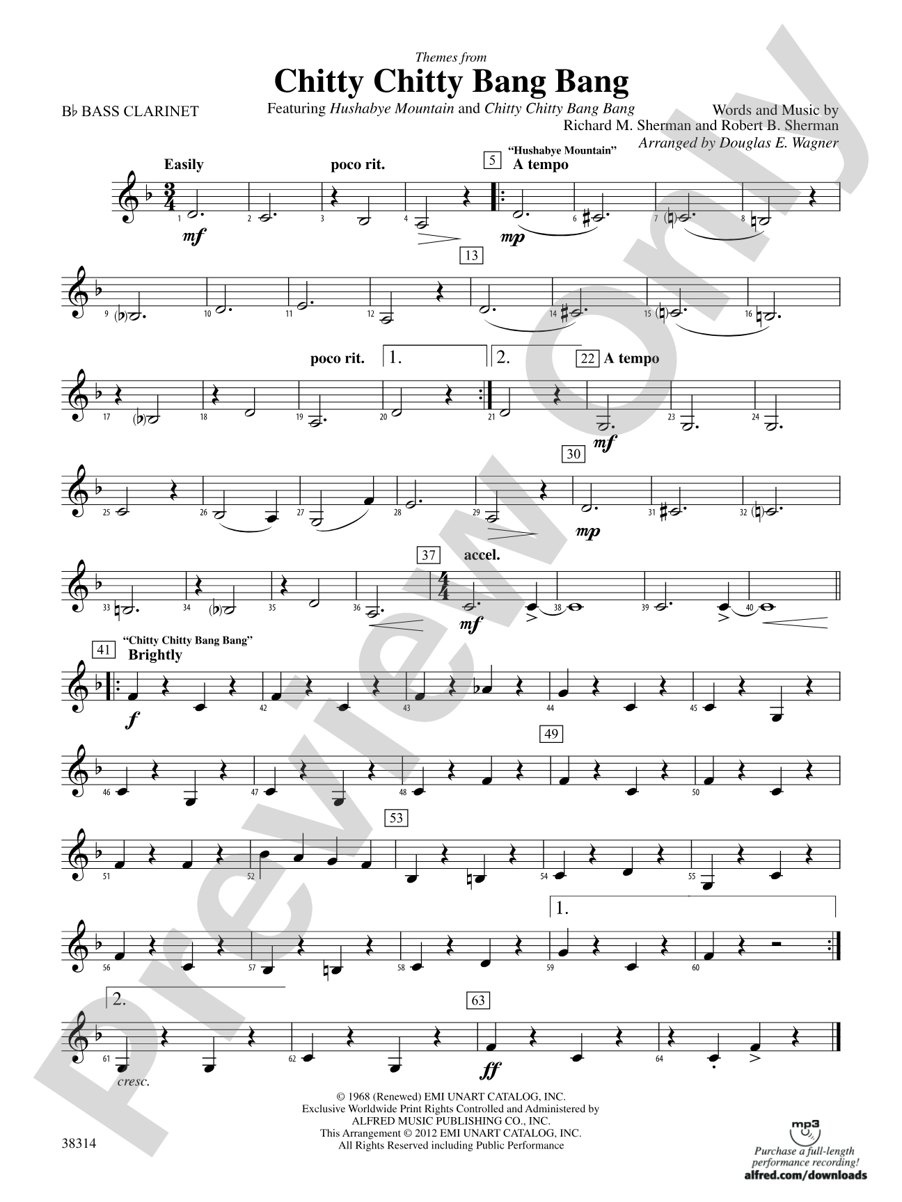 Chitty Chitty Bang Bang, Themes from: B-flat Bass Clarinet