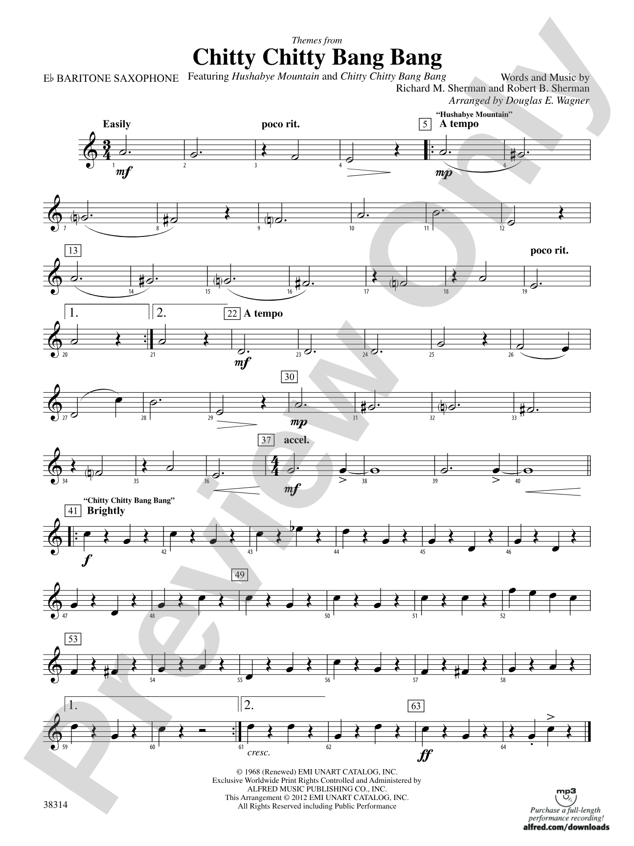 Chitty Chitty Bang Bang, Themes from: E-flat Baritone Saxophone