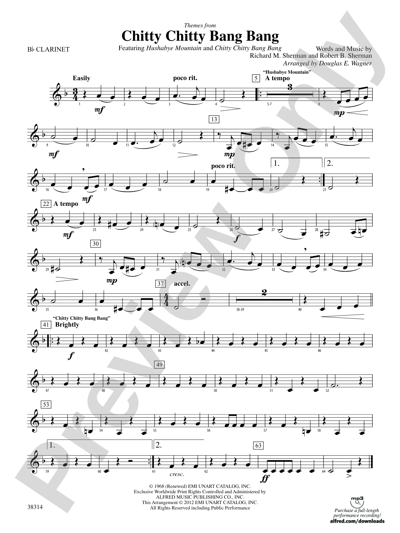 Chitty Chitty Bang Bang, Themes from: 1st B-flat Clarinet