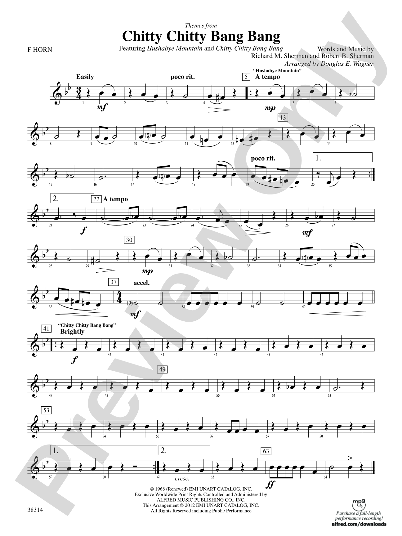 Chitty Chitty Bang Bang, Themes from: 1st F Horn