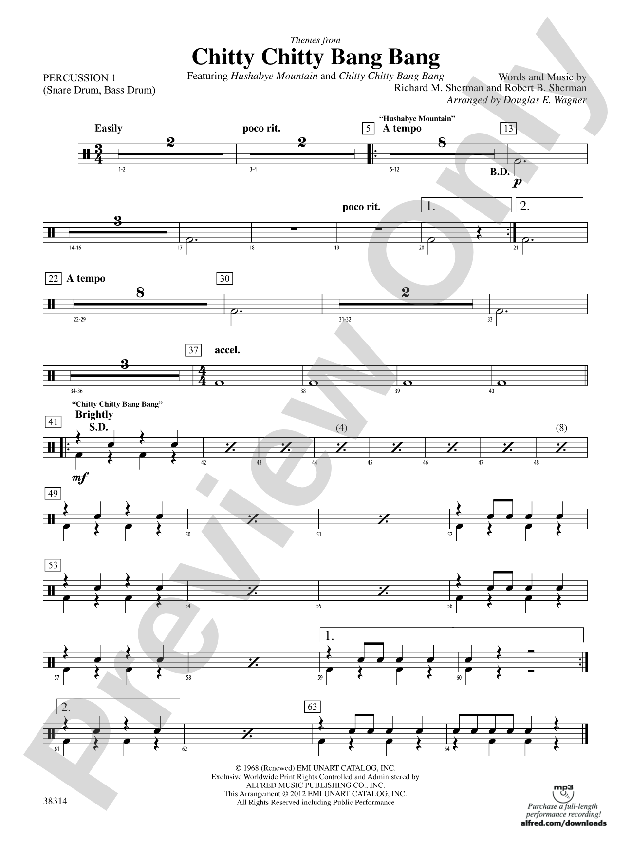 Chitty Chitty Bang Bang, Themes from: 1st Percussion