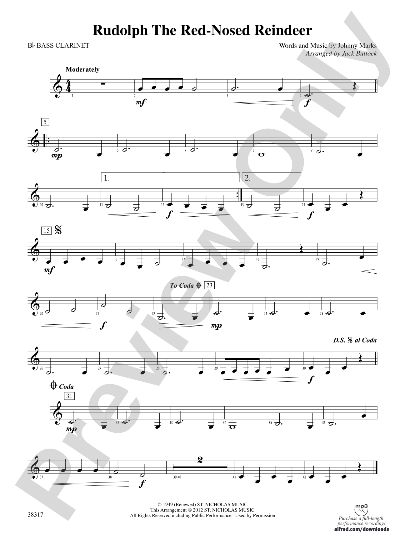 Rudolph the Red-Nosed Reindeer: B-flat Bass Clarinet