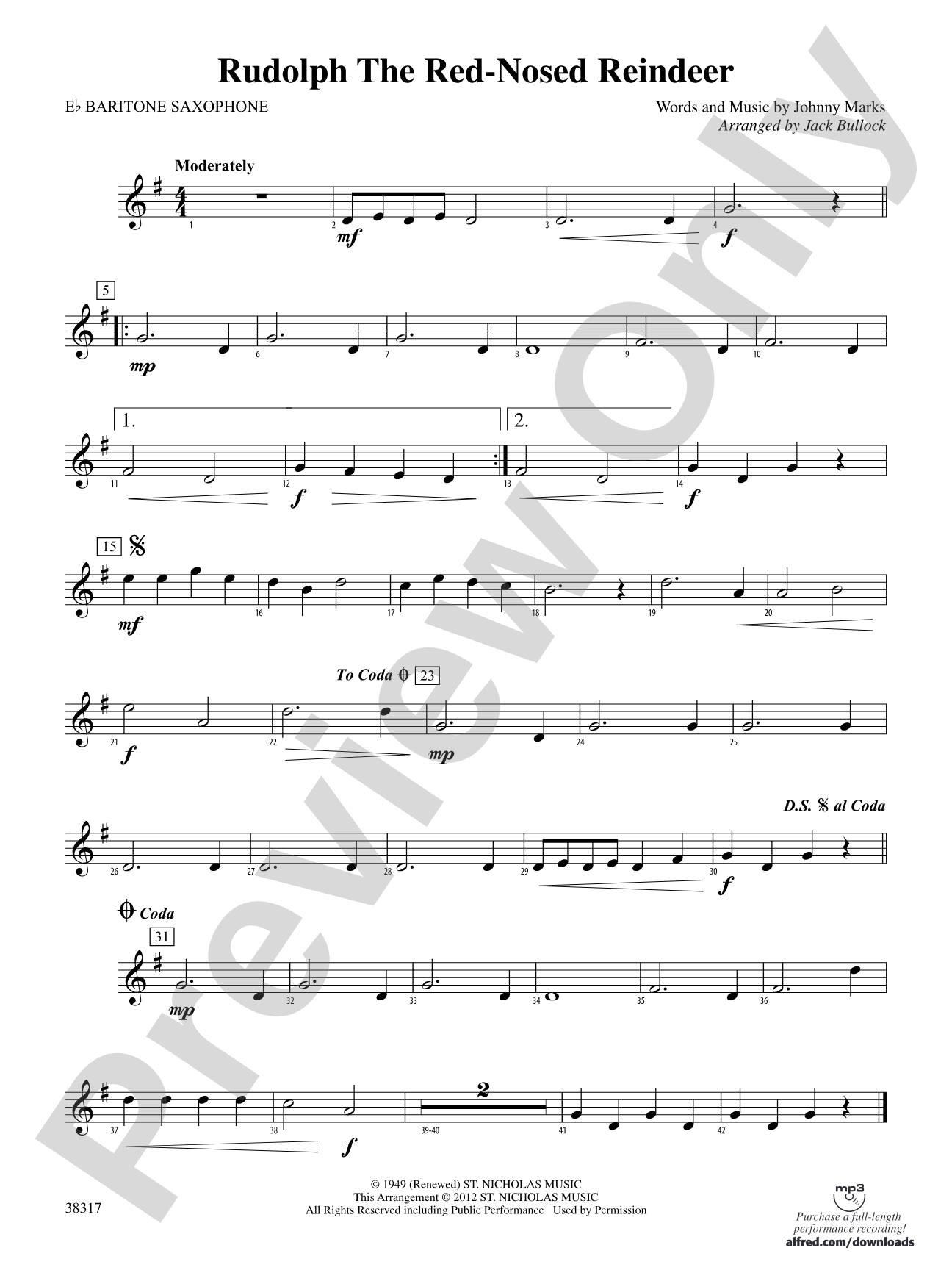 Rudolph the Red-Nosed Reindeer: E-flat Baritone Saxophone