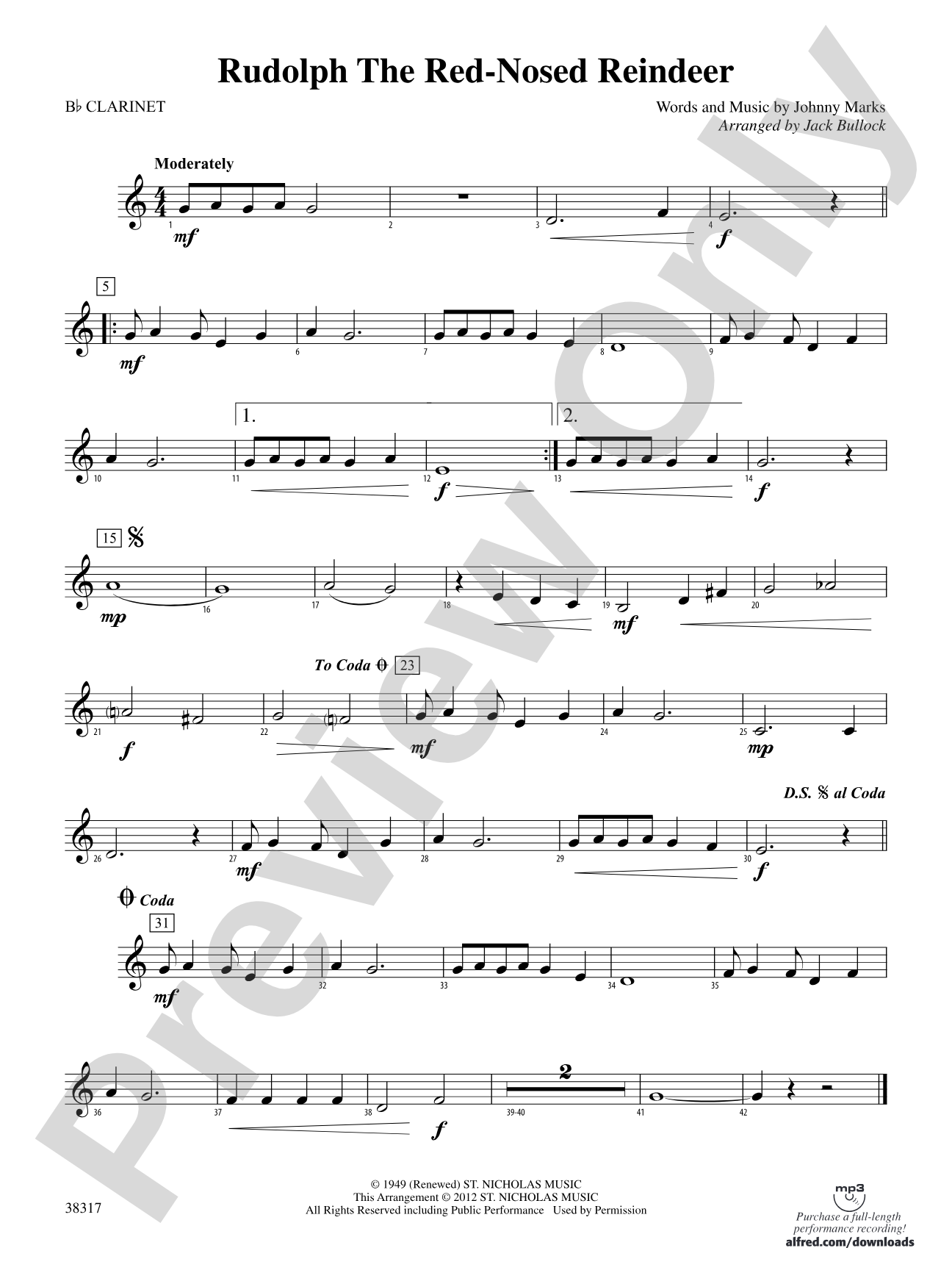 Rudolph the Red-Nosed Reindeer: 1st B-flat Clarinet