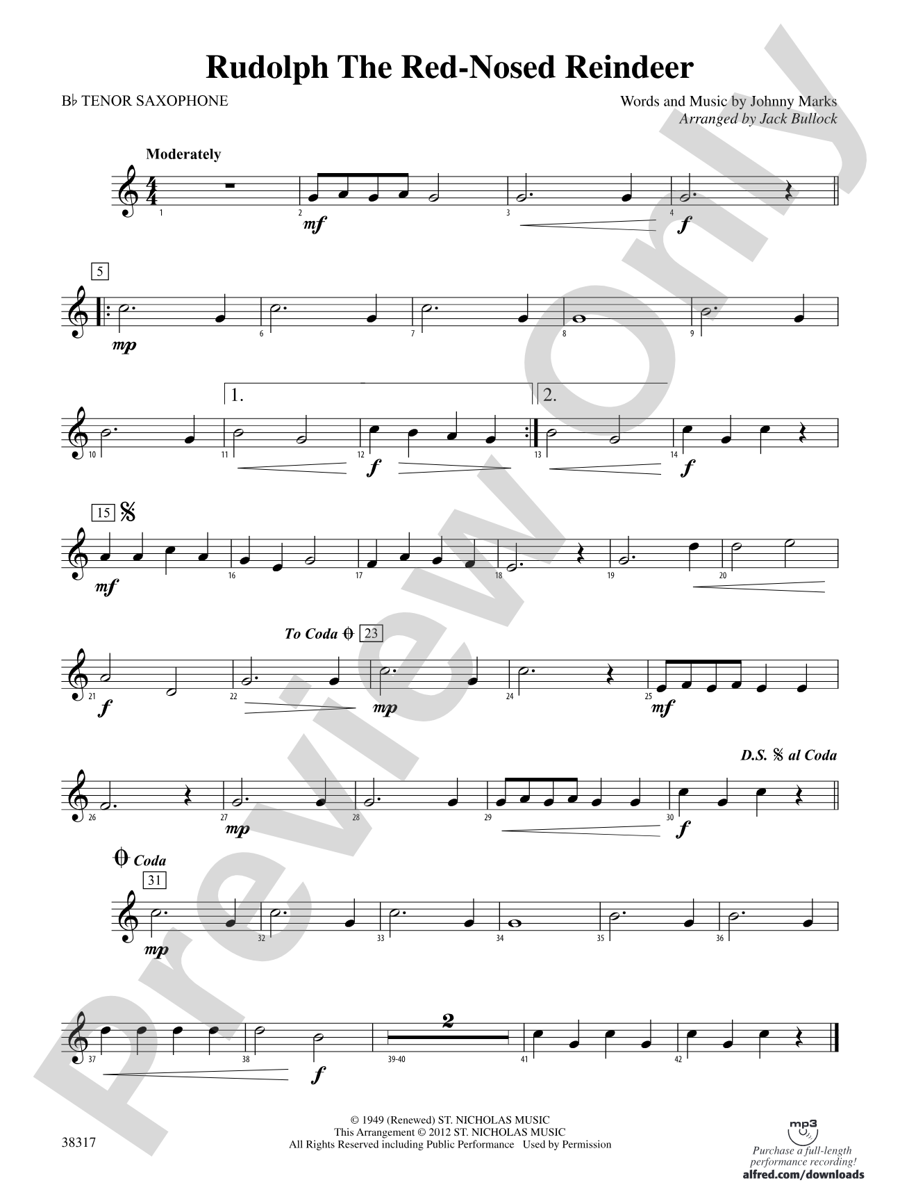 Rudolph the Red-Nosed Reindeer: B-flat Tenor Saxophone