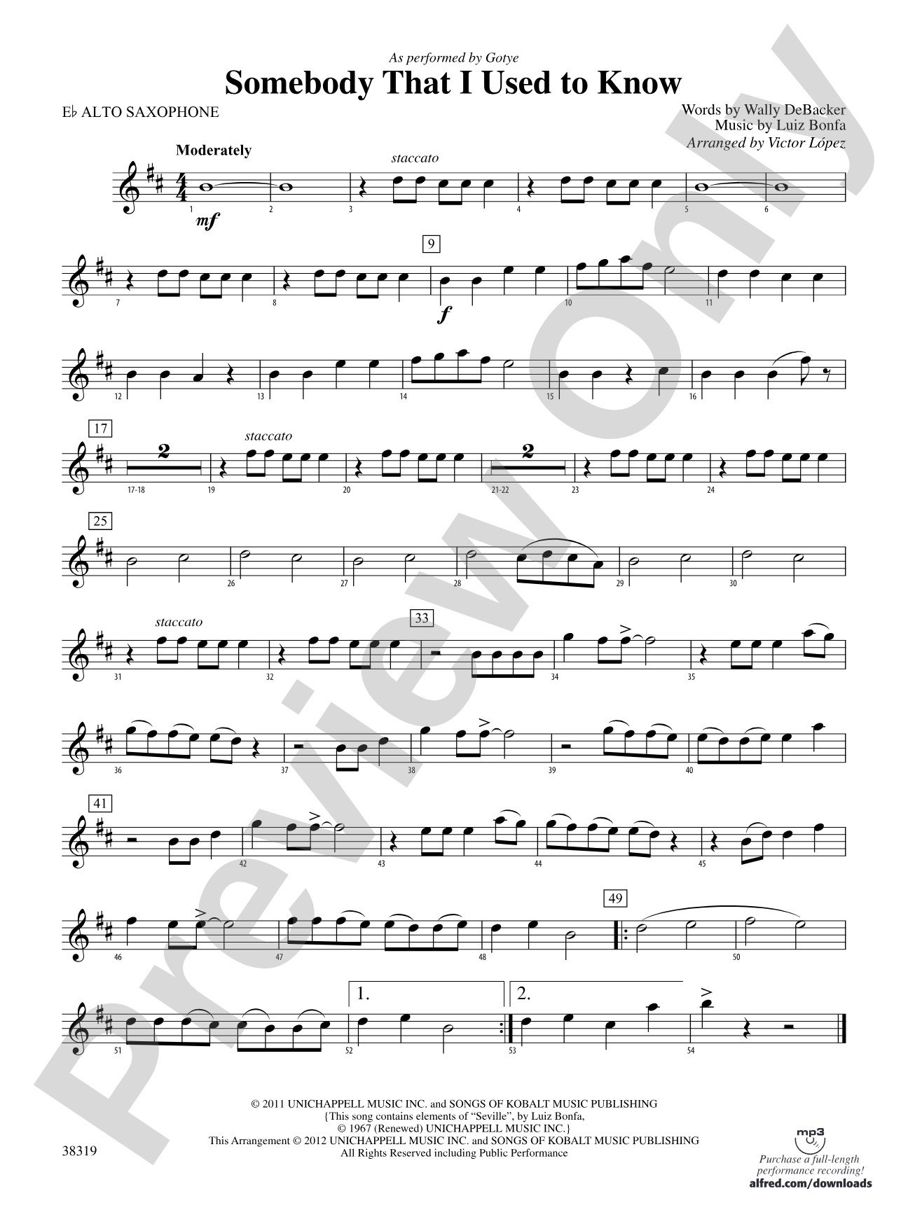 Somebody That I Used to Know: E-flat Alto Saxophone